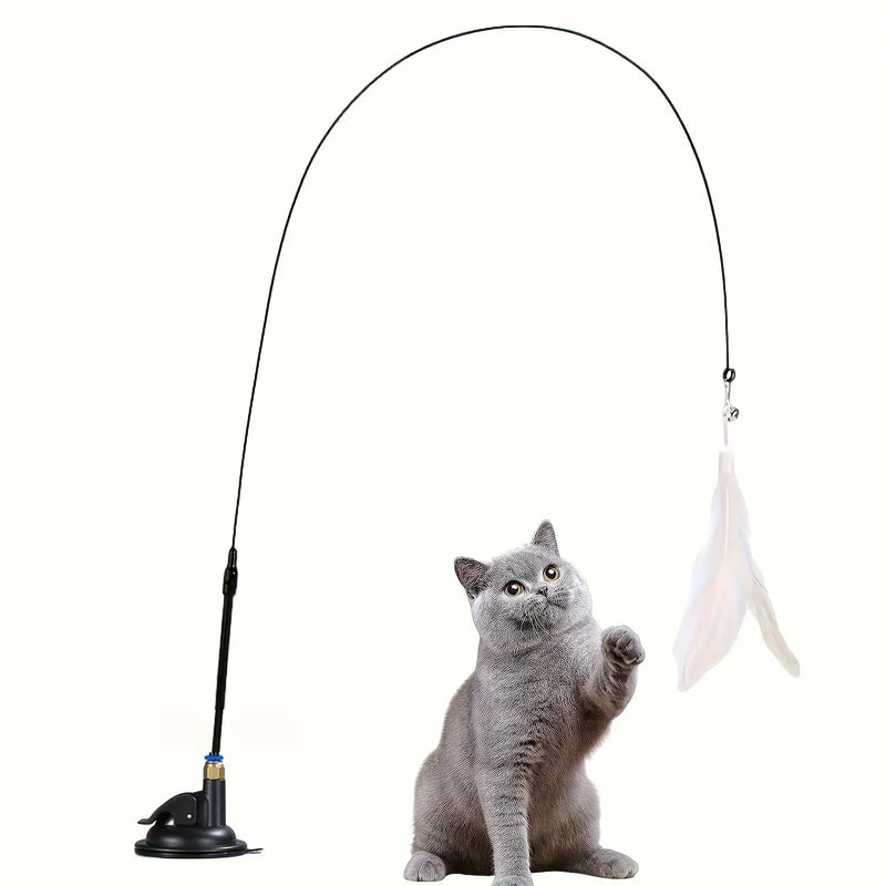 Brinquedo Interativo para Gatos – Vara com Pena e Guizo + Base de Sucção