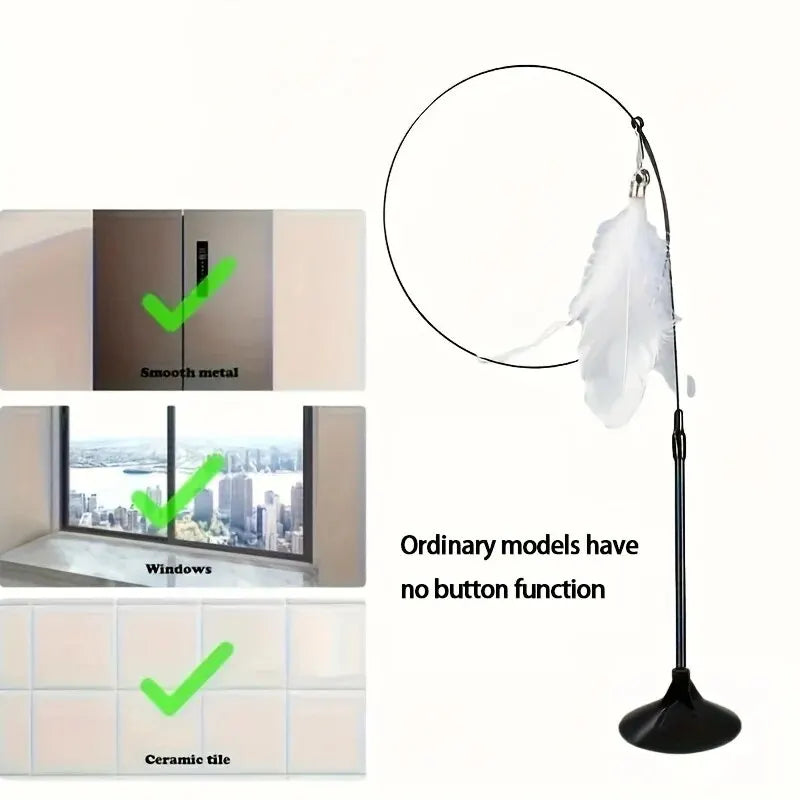 Brinquedo Interativo para Gatos – Vara com Pena e Guizo + Base de Sucção