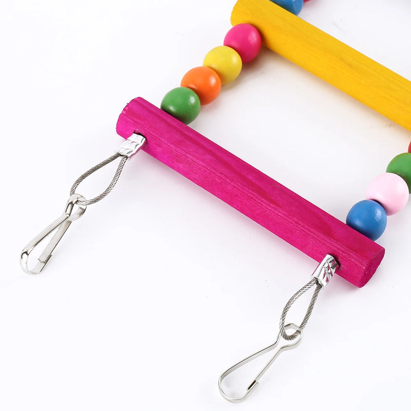 Escada de Madeira Colorida para Pássaros – Brinquedo de Escalada e Balanço